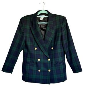 Pendleton Petite Women's Green and Blue Plaid Virgin Wool Blazer Size 12